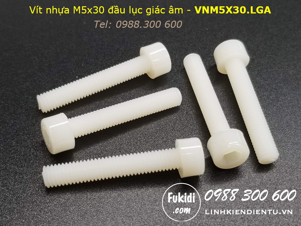 Vít nhựa M5 đầu lục giác âm dài 30mm M5x30mm - VNM5x30.LGA