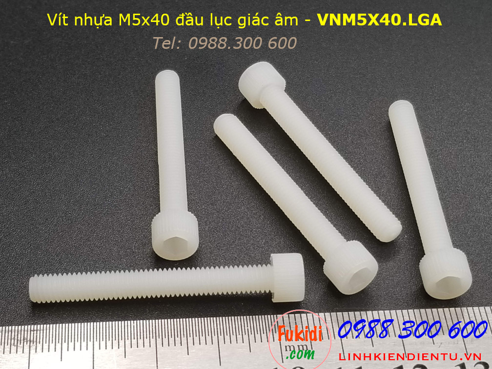 Vít nhựa M5 đầu lục giác âm dài 40mm M5x40mm - VNM5x40.LGA
