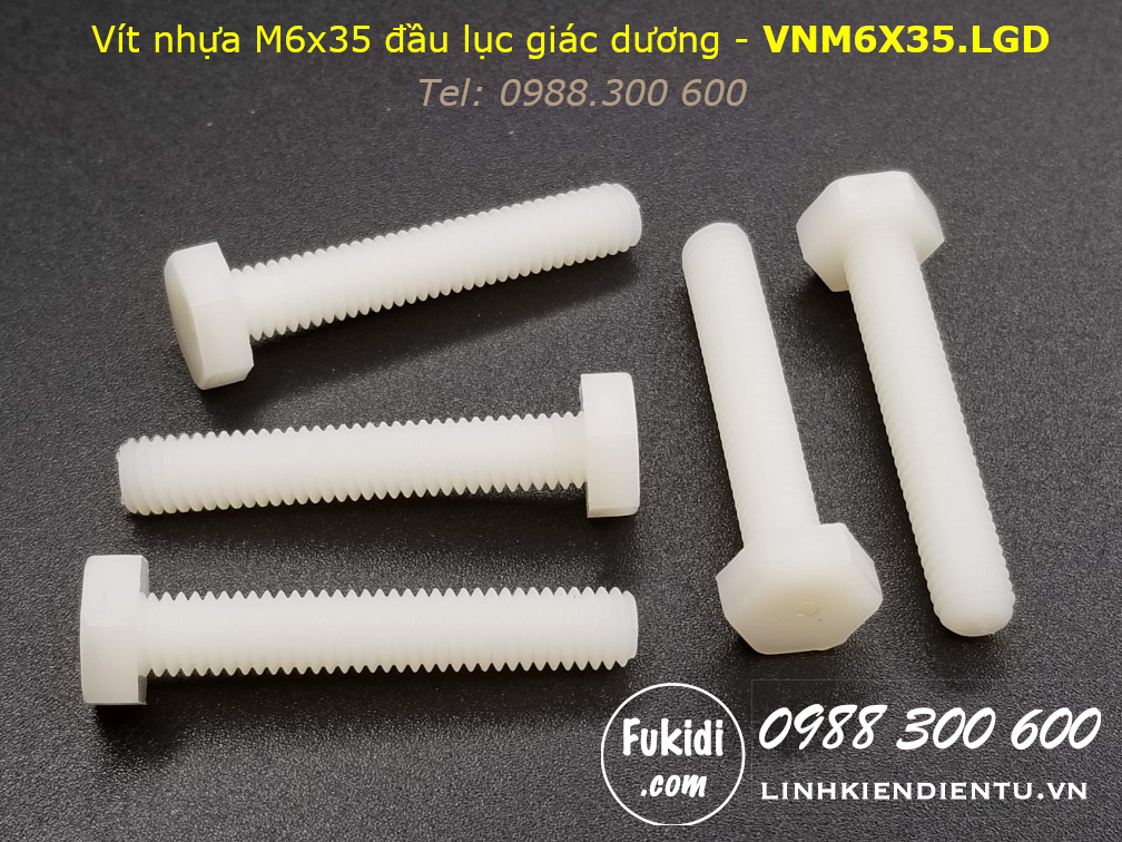 Vít nhựa M6 đầu lục giác dương dài 35mm M6x35 màu trắng - VNM6x35.LGD