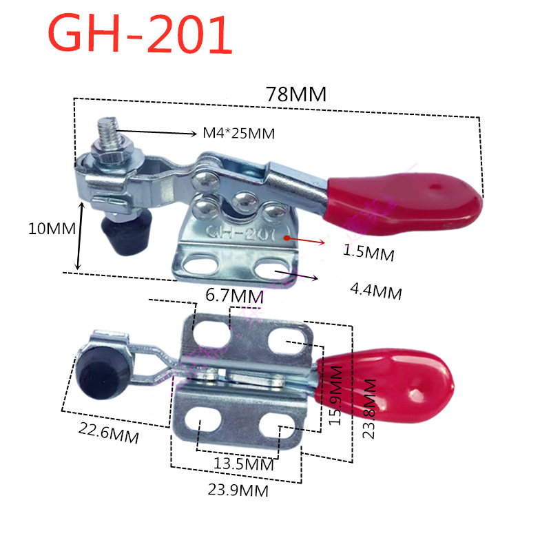 Kẹp định vị GH-201-SS inox 304, lực giữ 27kg, chiều dài 80mm - GH201SS