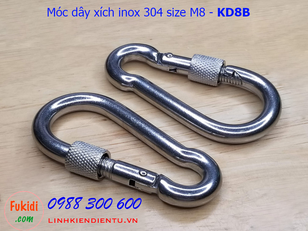 Móc nối xích, khóa dây an toàn inox 304 có ren vặn size M8 - KD8B