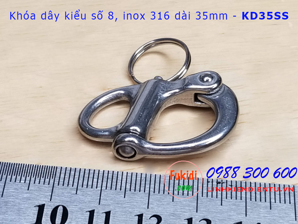 Móc khóa dây, móc nối dây xích inox 316 hình số 8 dài 35mm - KD35SS