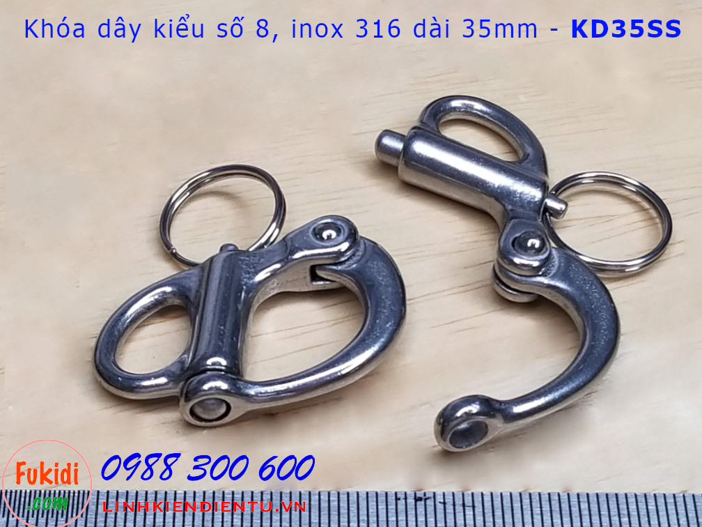 Móc khóa dây, móc nối dây xích inox 316 hình số 8 dài 35mm - KD35SS