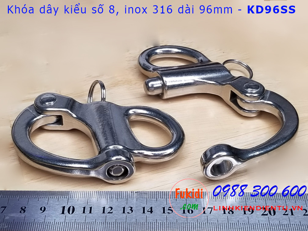 Móc khóa dây, móc nối dây xích inox 316 hình số 8 dài 96mm - KD96SS