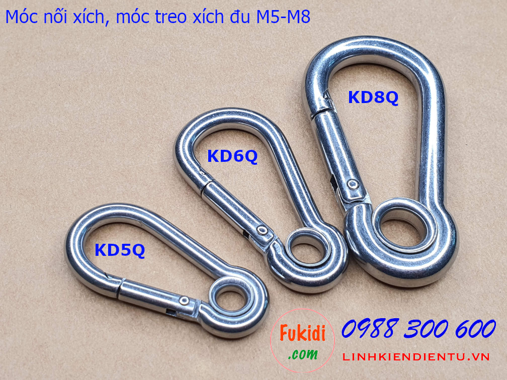 Móc khóa dây xích, khóa dây an toàn M6, inox 304, model: KD6Q