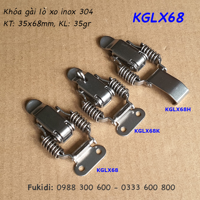 Khóa gài hộp gỗ, khóa mỏ vịt lò xo, inox 304 KT 36x68 - KGLX68