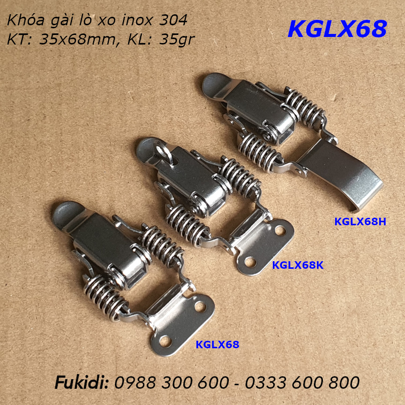 Khóa gài hộp gỗ, khóa mỏ vịt lò xo, inox 304 KT 36x68 - KGLX68