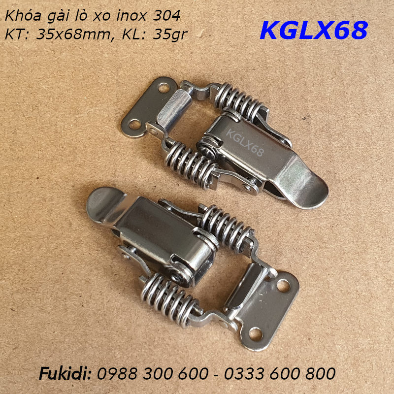 Khóa gài hộp gỗ, khóa mỏ vịt lò xo, inox 304 KT 36x68 - KGLX68
