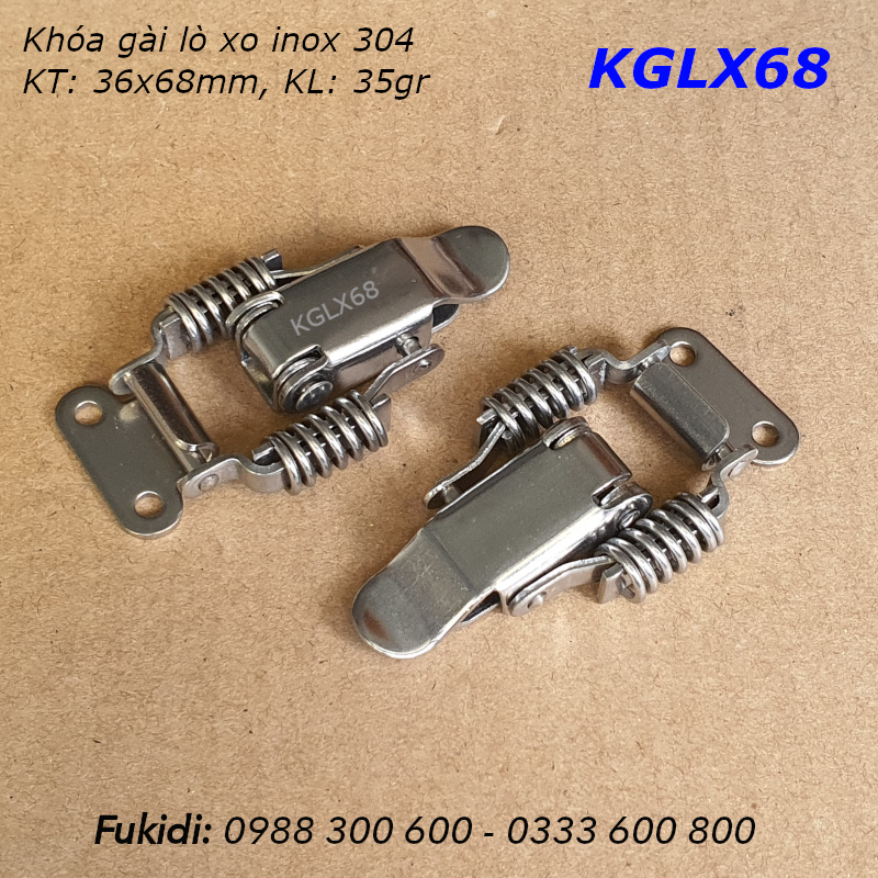 Khóa gài hộp gỗ, khóa mỏ vịt lò xo, inox 304 KT 36x68 - KGLX68