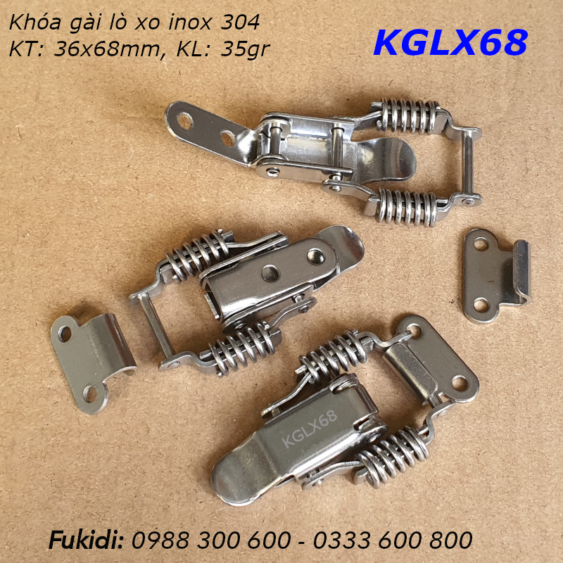 Khóa mỏ vịt lò xo, có khoen móc khóa inox 304 KT 36x68 - KGLX68K