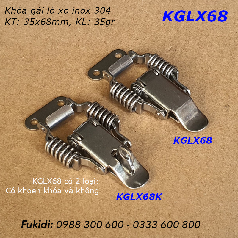 Khóa mỏ vịt lò xo, có khoen móc khóa inox 304 KT 36x68 - KGLX68K
