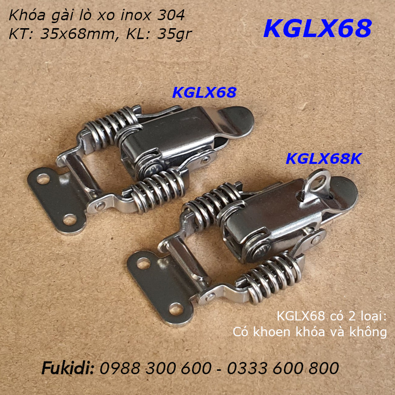 Khóa mỏ vịt lò xo, có khoen móc khóa inox 304 KT 36x68 - KGLX68K