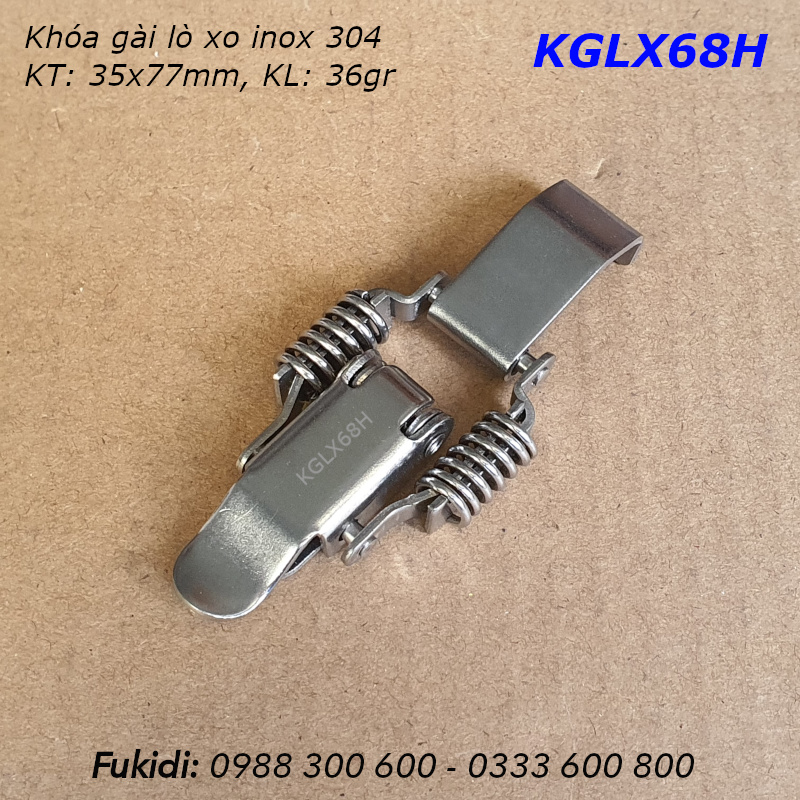 Khóa gài, khóa mỏ vịt có lò xo, inox 304, loại móc dài, KT 36x77mm - KGLX68H