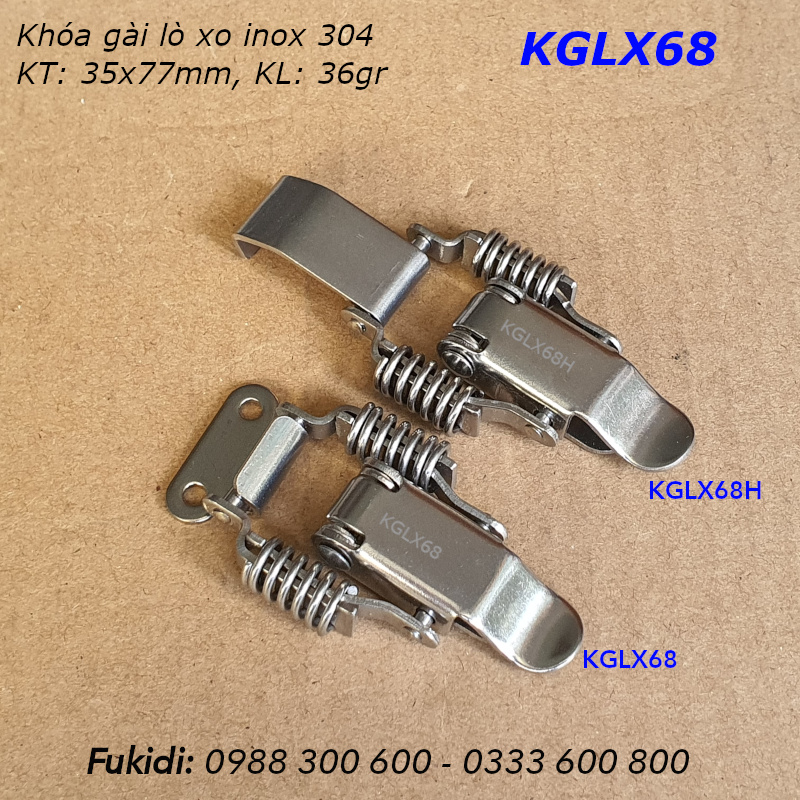 Khóa gài, khóa mỏ vịt có lò xo, inox 304, loại móc dài, KT 36x77mm - KGLX68H