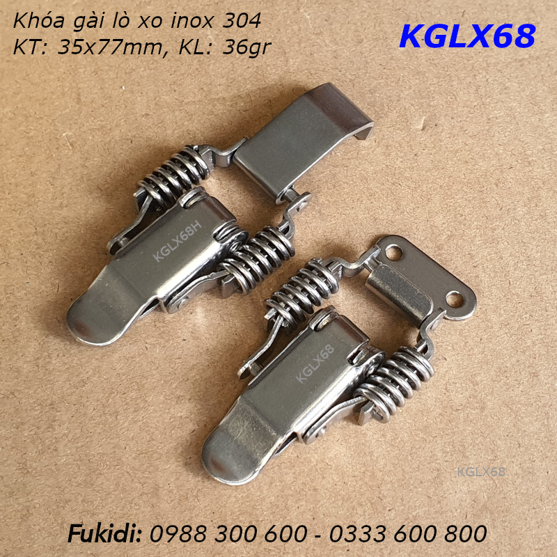 Khóa gài, khóa mỏ vịt có lò xo, inox 304, loại móc dài, KT 36x77mm - KGLX68H