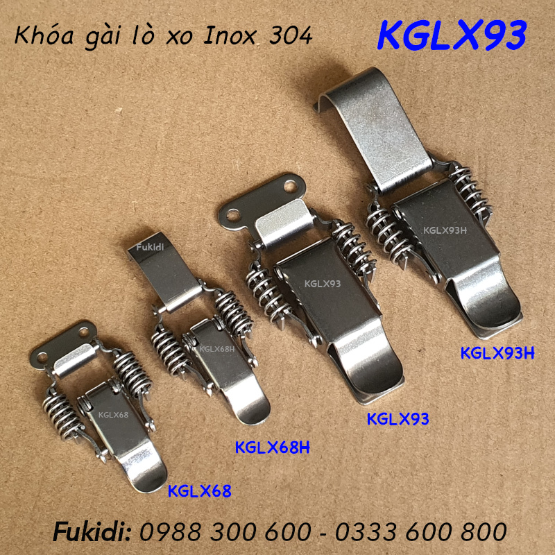 Khóa gài, khóa mỏ vịt có lò xo, inox 304, KT 47x93mm - KGLX93