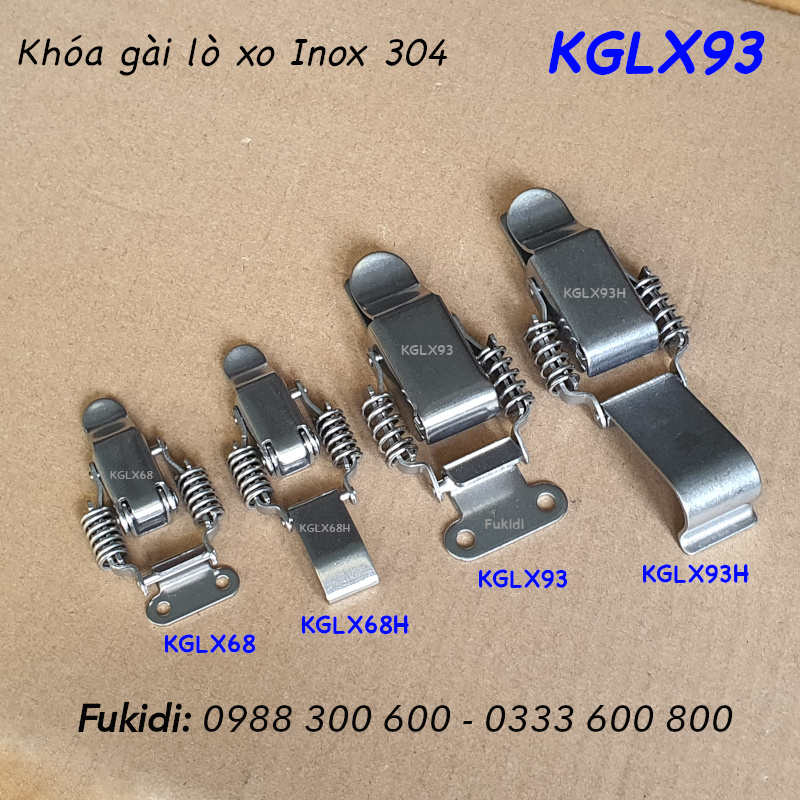 Khóa gài lò xo, loại móc dài inox 304, KT 47x115mm - KGLX93H