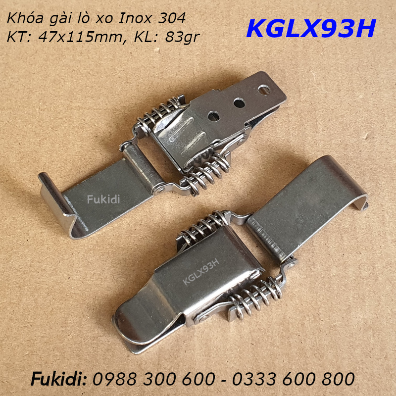 Khóa gài lò xo, loại móc dài inox 304, KT 47x115mm - KGLX93H