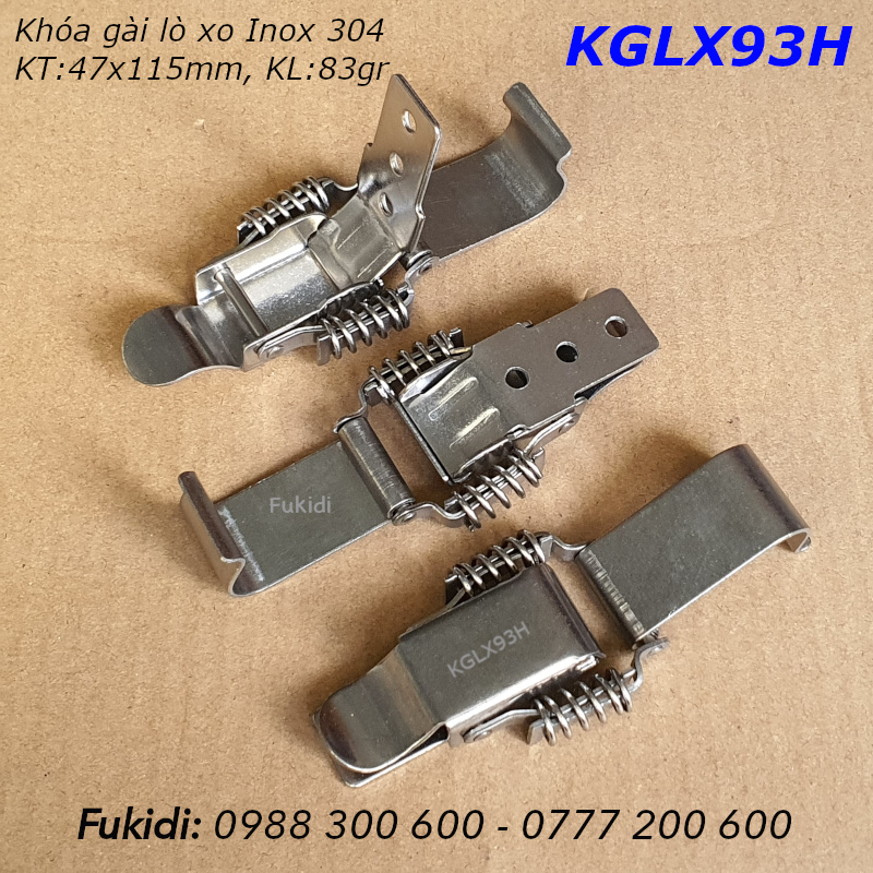 Khóa gài lò xo, loại móc dài inox 304, KT 47x115mm - KGLX93H