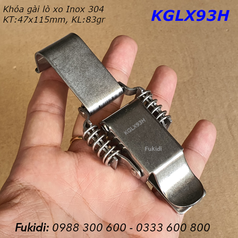 Khóa gài lò xo, loại móc dài inox 304, KT 47x115mm - KGLX93H