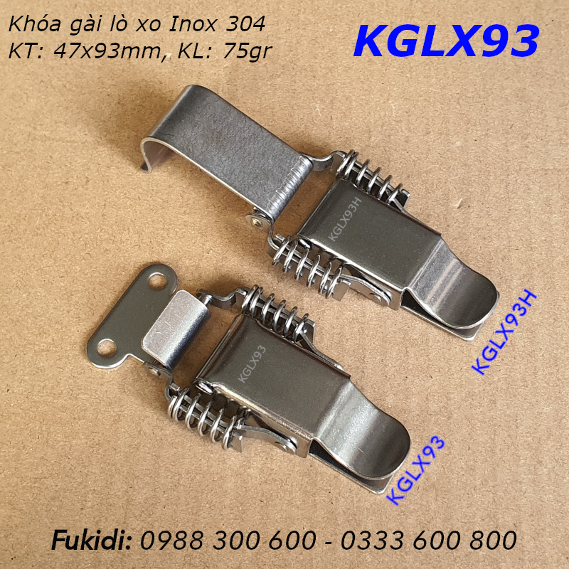 Khóa gài lò xo, loại móc dài inox 304, KT 47x115mm - KGLX93H