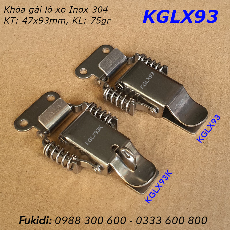 Khóa mỏ vịt lò xo có khoen móc ổ khóa, inox 304, KT 47x93mm - KGLX93K
