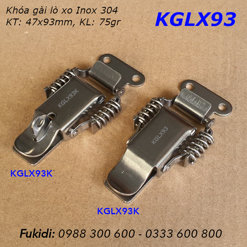 Khóa mỏ vịt lò xo có khoen móc ổ khóa, inox 304, KT 47x93mm - KGLX93K