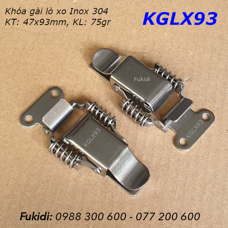 Khóa gài, khóa mỏ vịt có lò xo, inox 304, KT 47x93mm - KGLX93