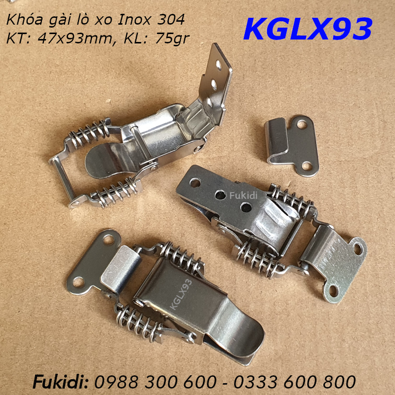 Khóa gài, khóa mỏ vịt có lò xo, inox 304, KT 47x93mm - KGLX93