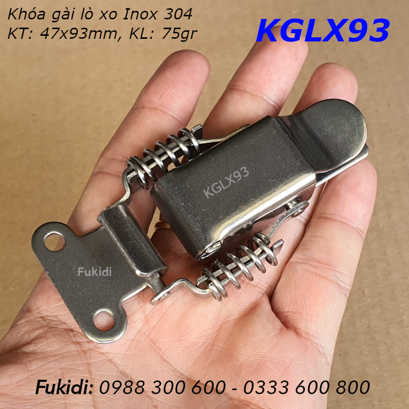 Khóa gài, khóa mỏ vịt có lò xo, inox 304, KT 47x93mm - KGLX93