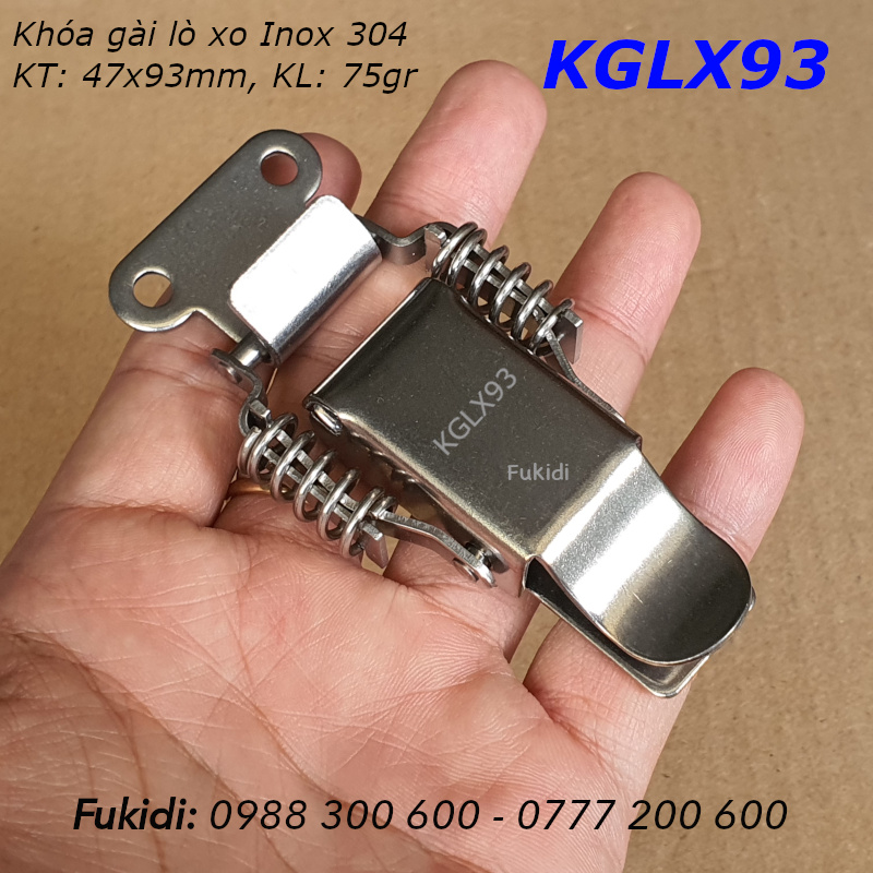 Khóa gài, khóa mỏ vịt có lò xo, inox 304, KT 47x93mm - KGLX93