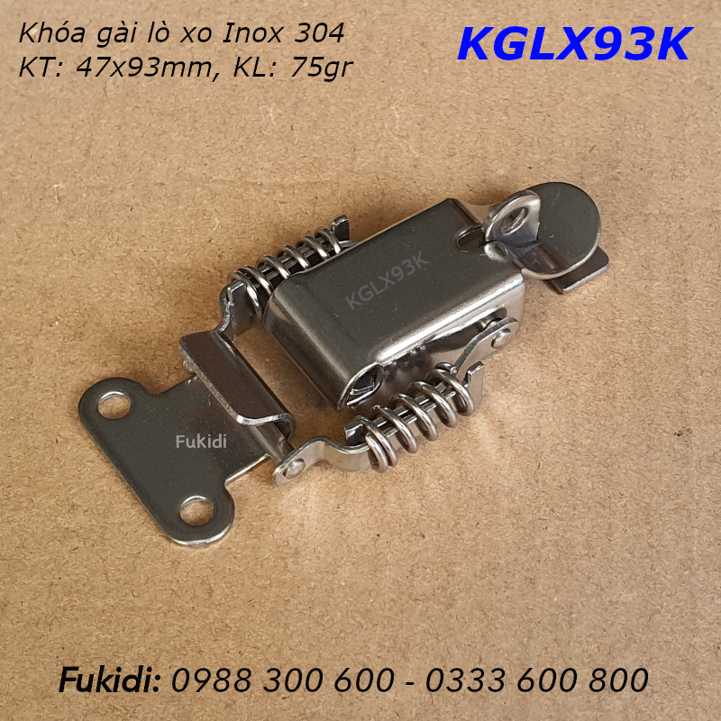 Khóa mỏ vịt lò xo có khoen móc ổ khóa, inox 304, KT 47x93mm - KGLX93K