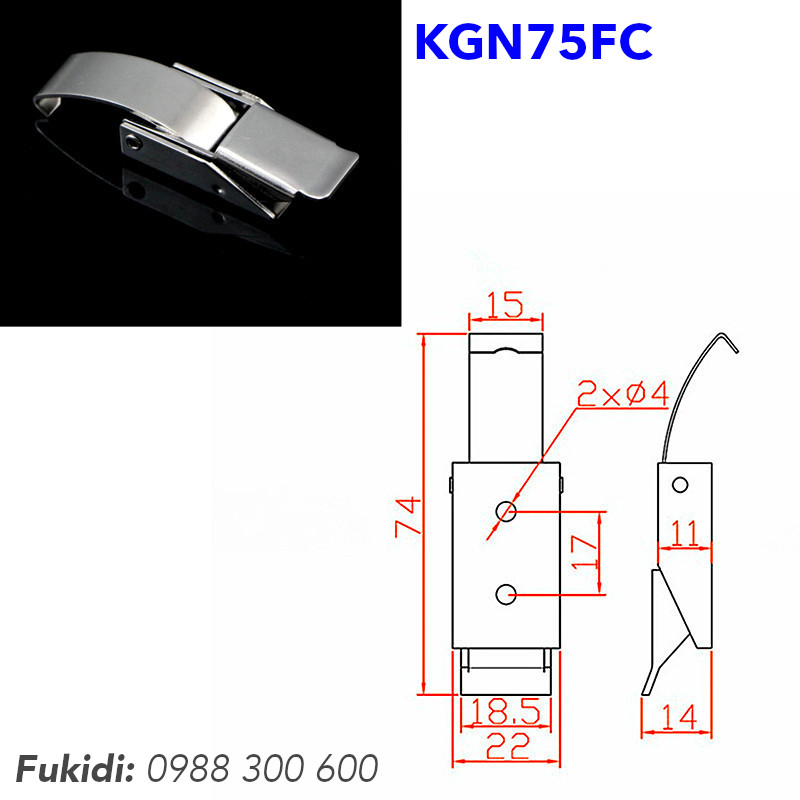 Khóa gài nhanh inox 304 dạng chữ C, KT 22x75mm - KGN75FC