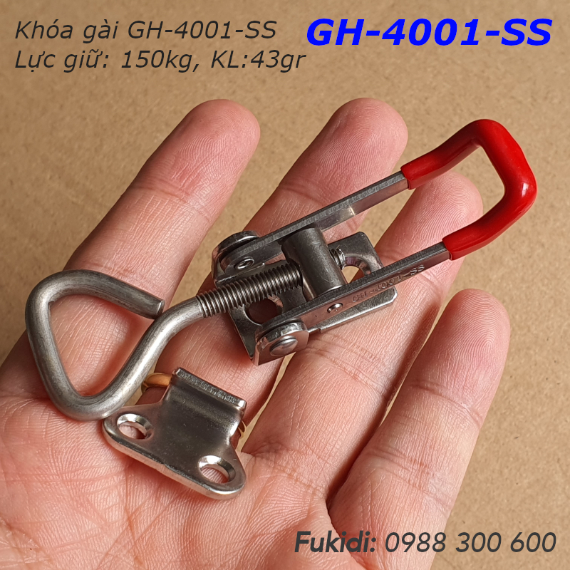 Khóa gài nhanh hay cam kẹp inox 304, dài 90mm lực giữ 150kg - GH-4001-SS