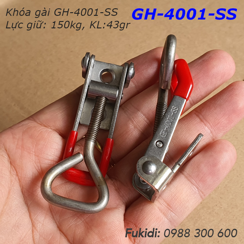 Khóa gài nhanh hay cam kẹp inox 304, dài 90mm lực giữ 150kg - GH-4001-SS