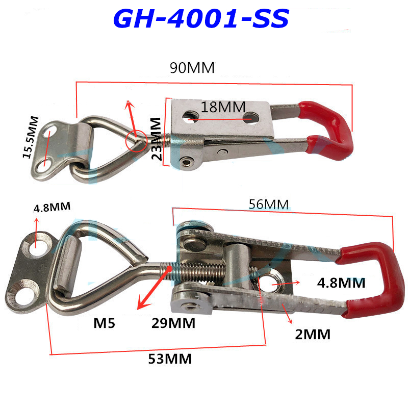 Khóa gài nhanh hay cam kẹp inox 304, dài 90mm lực giữ 150kg - GH-4001-SS