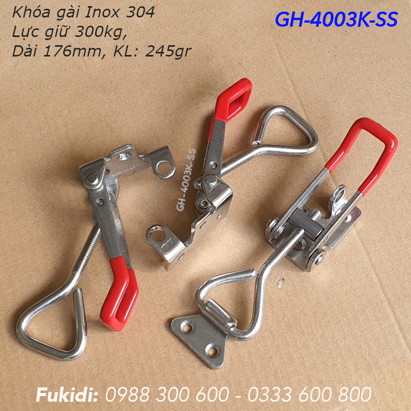 Khóa gài nhanh, cam kẹp Inox 304, KT 40x190mm, lực giữ 300kg, KL 245gr - GH-4003K-SS