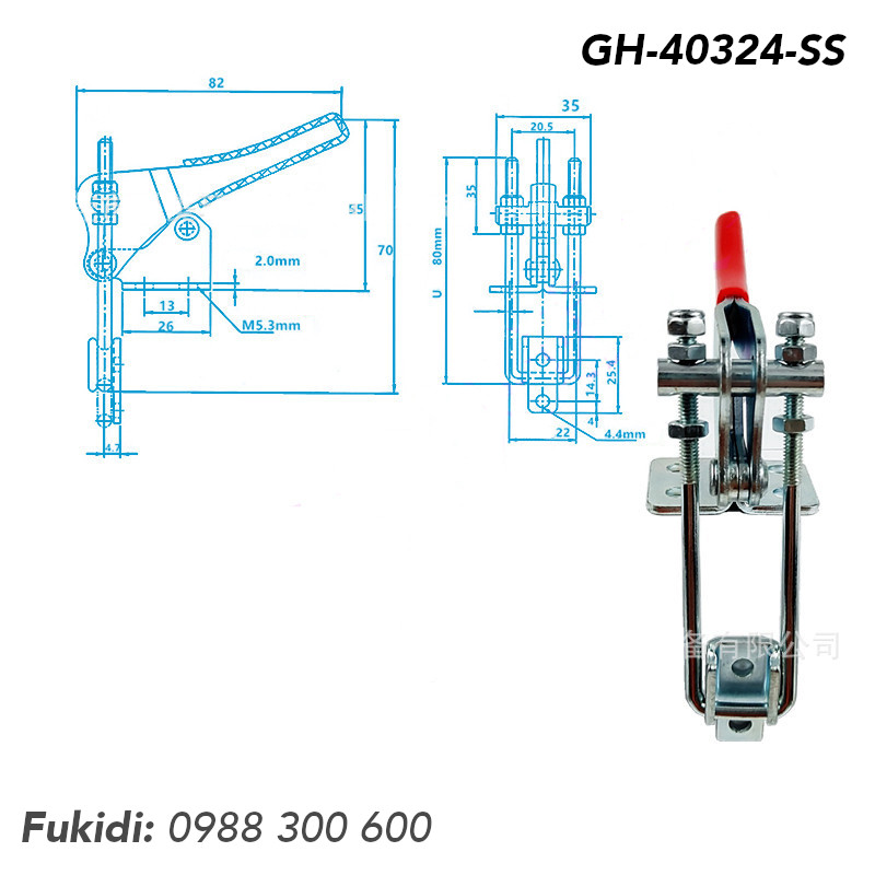 Khóa gài góc vuông inox 304, lực giữ 225kg - GH-40324-SS