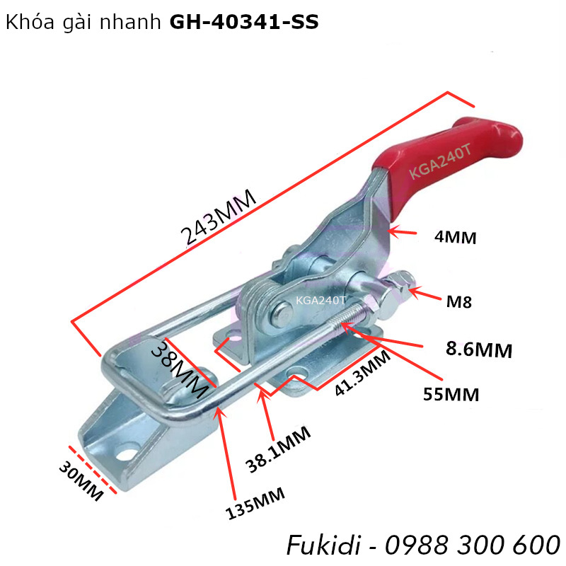 Khóa gài nhanh GH-40341, thép mã kẽm, lực giữ 950kg, dài 240mm - KGA240T
