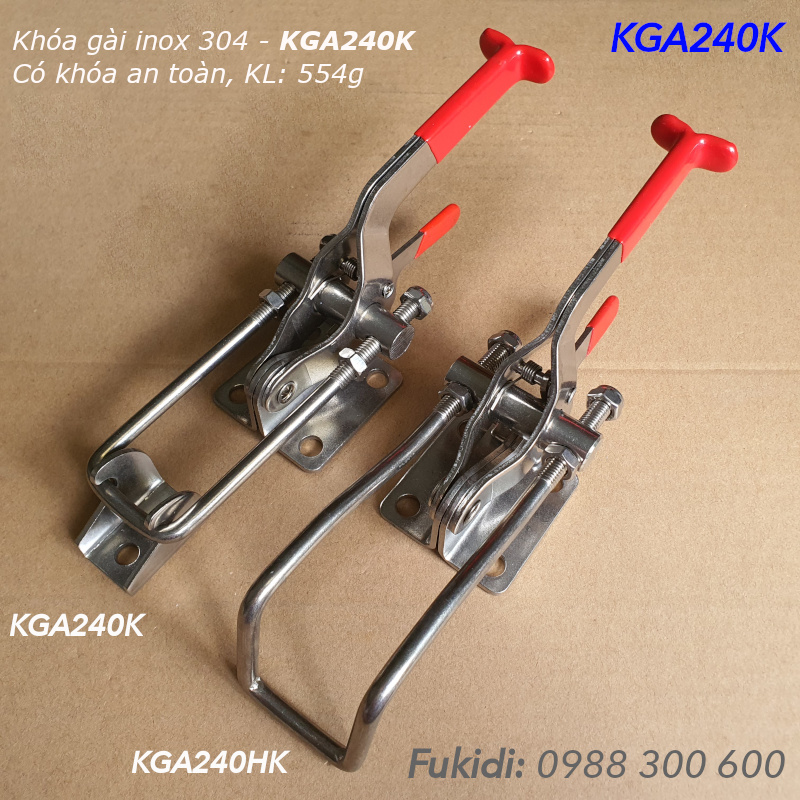 Khóa gài nhanh, móc dài, có khóa an toàn, inox 304, dài 270mm - KGA240HK