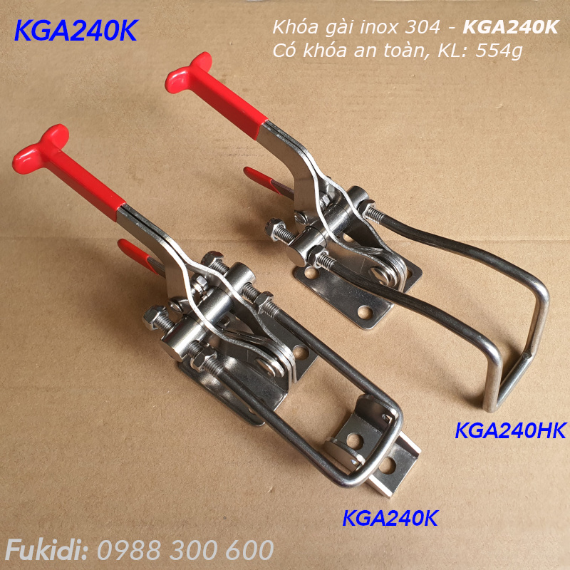 Khóa gài nhanh, móc dài, có khóa an toàn, inox 304, dài 270mm - KGA240HK