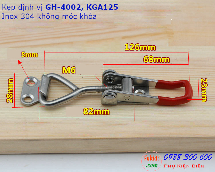 Chi tiết kích thước khóa gài GH-4002 (KGA125) inox 304