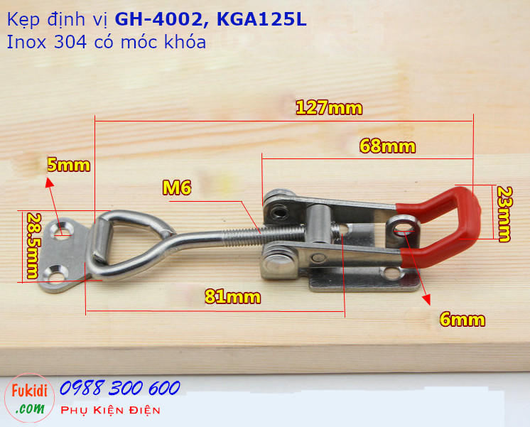 Khóa gài, cam kẹp GH-4002 chất liệu inox 304 dài 127mm có móc khóa - KGA125L