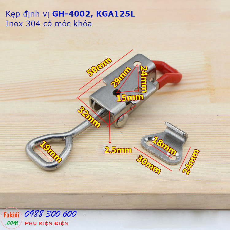 Khóa gài, cam kẹp GH-4002 chất liệu inox 304 dài 127mm có móc khóa - KGA125L