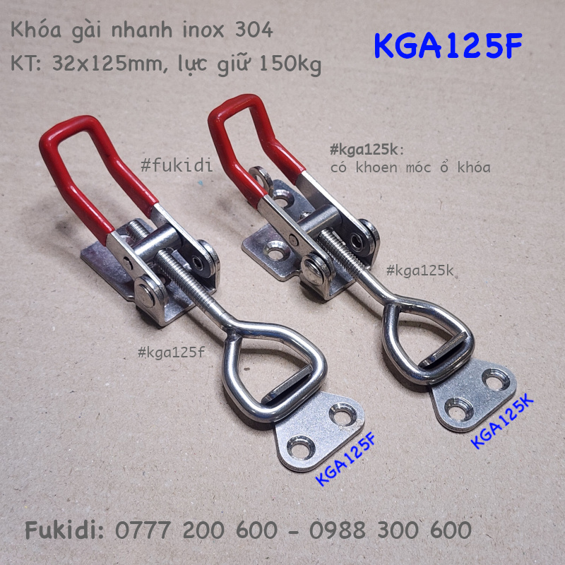Khóa gài inox 304 có móc khóa, KT: 32x125mm, lực giữ 150kg - KGA125K