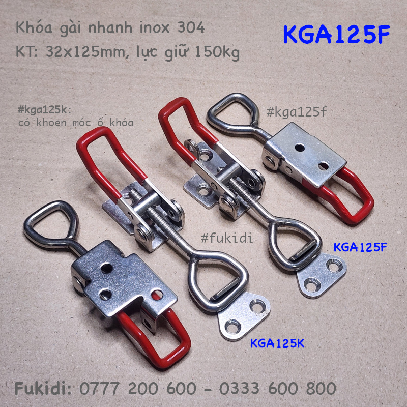 Khóa gài inox 304 có móc khóa, KT: 32x125mm, lực giữ 150kg - KGA125K