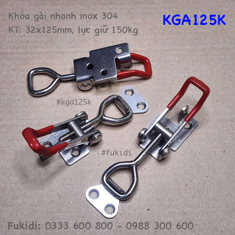 Khóa gài inox 304 có móc khóa, KT: 32x125mm, lực giữ 150kg - KGA125K