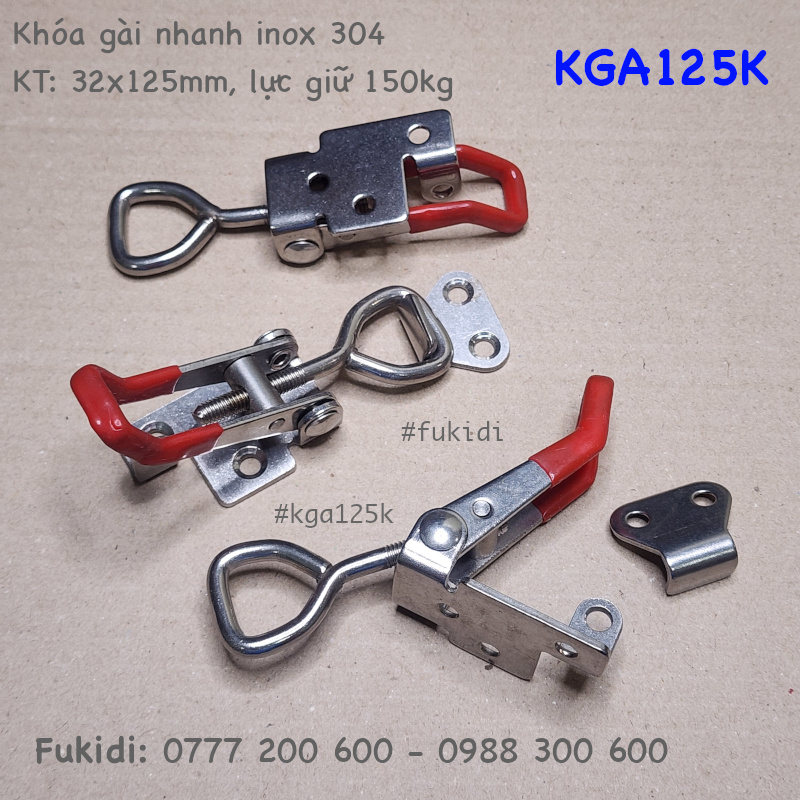 Khóa gài inox 304 có móc khóa, KT: 32x125mm, lực giữ 150kg - KGA125K