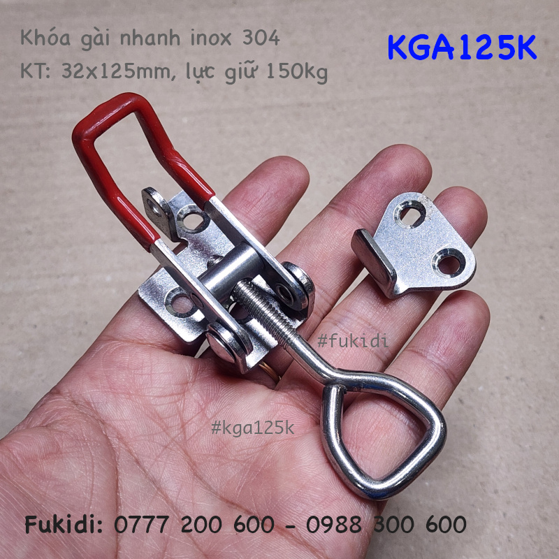 Khóa gài inox 304 có móc khóa, KT: 32x125mm, lực giữ 150kg - KGA125K