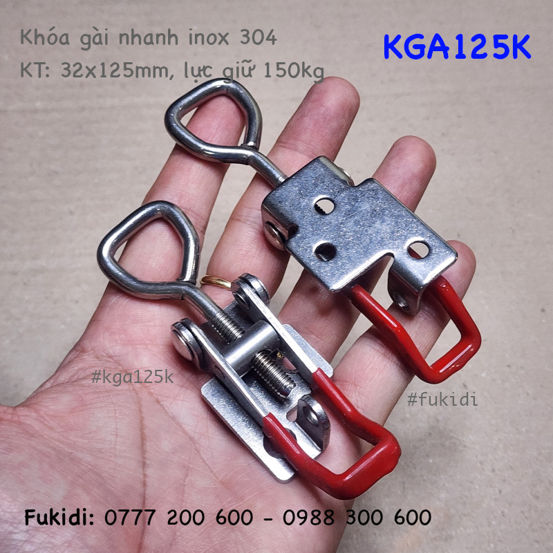 Khóa gài inox 304 có móc khóa, KT: 32x125mm, lực giữ 150kg - KGA125K